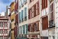 Traditional colorful half-timbered houses in the old center. Bayonne, France Royalty Free Stock Photo