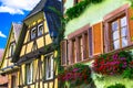 Traditional colorful houses .beautiful village of France Riquewihr in Alsace Royalty Free Stock Photo