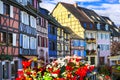 Traditional colorful houses and flowers in Colmar town,Alsace,France. Royalty Free Stock Photo