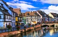 Traditional colorful houses and flowers in Colmar town,Alsace region,France. Royalty Free Stock Photo