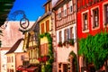 Colorful traditional half-timbered houses of Alsace in France, R Royalty Free Stock Photo