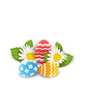 Traditional colorful ornate eggs with flowers camomiles for East Royalty Free Stock Photo