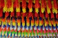 Traditional, colorful paper garlands at a temple in Chiang Rai, northern Thailand. Royalty Free Stock Photo