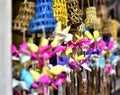 Traditional colorful rattan and sea shell wind chimes Royalty Free Stock Photo