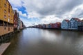 Traditional colorful Scandinavian houses along Nidelva River Trondheim, Norway Royalty Free Stock Photo