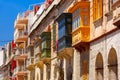 Traditional colorful wooden balconies, Malta