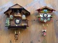 Traditional colorful wooden cuckoo clocks