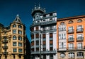 Traditional colourful architecture in the historic centre of Bilbao, Basque Country, Spain