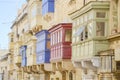 Traditional colourful balconies, Valletta, Malta Royalty Free Stock Photo