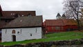 Old store buildings of Bryggen historical area in Bergen city in Norway Royalty Free Stock Photo