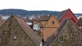 Roof tops of Bryggen historical area in Bergen city in Norway Royalty Free Stock Photo