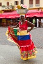 Traditional Columbian woman with fruit on her head