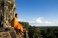 Traditional Contemplating Monk in Cambodia Concept