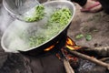 Cook the long bean vegetables in a large skillet