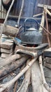 traditional cooking using a stove and firewood