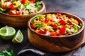 Traditional corn bean mexican salad in a wooden bowl. Mexican food concept