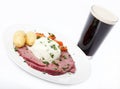 Traditional Corned Beef Dinner with Beer Royalty Free Stock Photo