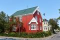 A traditional corrugated metal house in the old section of downtown Reykjavik, Iceland. This house has red siding with white trim Royalty Free Stock Photo