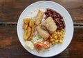 Traditional Costa Rican Dish Of Rice, Beans, Fish and Plantain