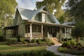 traditional cottage with wrap-around porch and rocking chairs