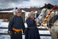 Traditional couple of Buryats people in Siberia