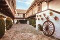 Traditional courtyard with flowers and decor of Andalusia. Historical houses, Spain Royalty Free Stock Photo