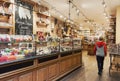 Traditional cozy Belgian chocolate store interior with variey of candies and sweets