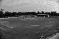 A traditional cricket stadium with fisheye view photo