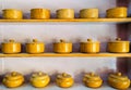 Traditional crockery, bowls made of yellow sandstone