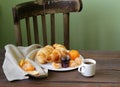 Traditional croissants with jam for breakfast