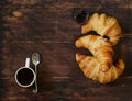 Traditional croissants with jam for breakfast