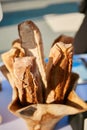 Traditional crusty French baguette bread in baskets