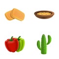 Traditional cuisine icons set cartoon vector. Mexican dish and vegetable