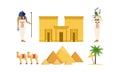 Traditional Cultural and Historical Symbols of Egypt Collection, Ancient Egyptian Deities, Pyramids, Camel, , Palm Tree Royalty Free Stock Photo