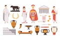 Traditional cultural symbols of ancient Rome set vector Illustrations on a white background