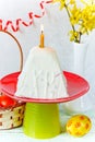 Traditional curd easter cake on festive decorated Easter table