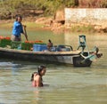 People bathing in Inle Lake Burma Myanmar