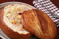 Traditional Czech cabbage soup in a bread bowl