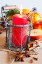 Traditional Czech christmas - lantern decoration with candle and spices Royalty Free Stock Photo