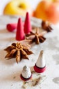 Traditional Czech christmas - smoking incense cones with star anise spice and apples Royalty Free Stock Photo