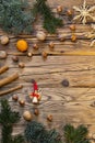 Traditional Czech Christmas on wood decoration with twig, apple, orange, fruit