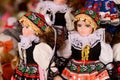 Traditional Czech dolls. Tourist souvenirs in the center of Prague. Royalty Free Stock Photo