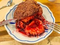 Traditional Czech dumplings with berries. Dumplings with strawberries or knedlik