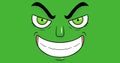 Hand drawn animation of a face showing sinister smile, isolated on green background