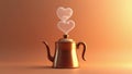 A traditional 3D of a copper coffee pot pouring steaming liquid that forms heart shapes in Royalty Free Stock Photo