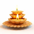 Traditional 3d Diwali Lamp Pyre On White Background