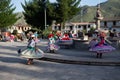 Traditional dance of young peruvian girls in Yanque, Arequia, Peru on 21st of march 2019