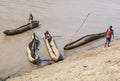 Traditional dassanech boats on the Omo river. Omorato, Ethiopia.