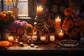 Traditional Day of the Dead Altar with Candles