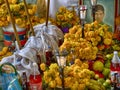 Traditional day of the dead, altar with dead bread, flowers, food and candles. Party celebrated throughout Mexico on October 31,